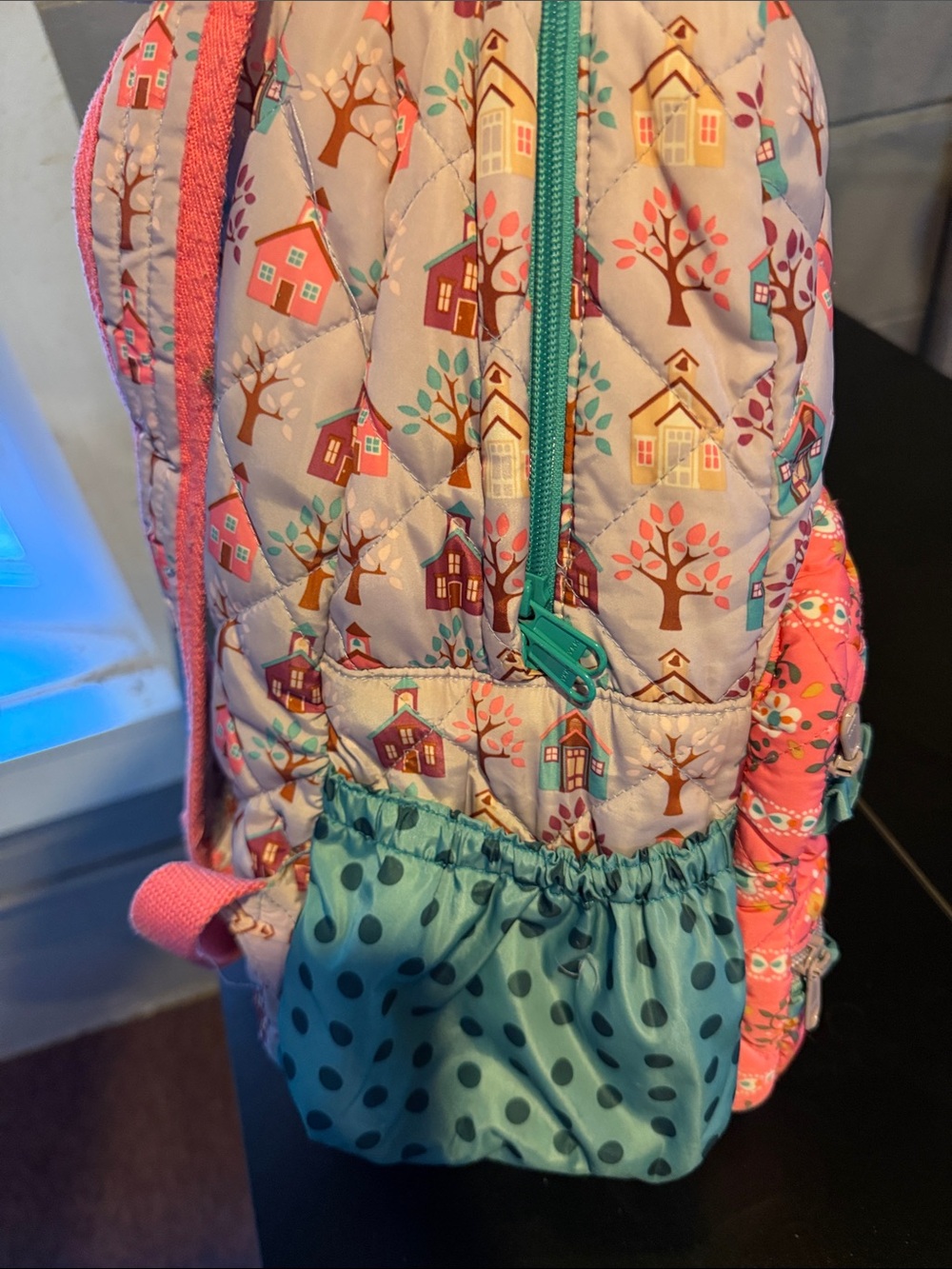 Matilda Jane Coral Pink Floral Quilted Kids Backpack with Teal Accents - Picture 5 of 11